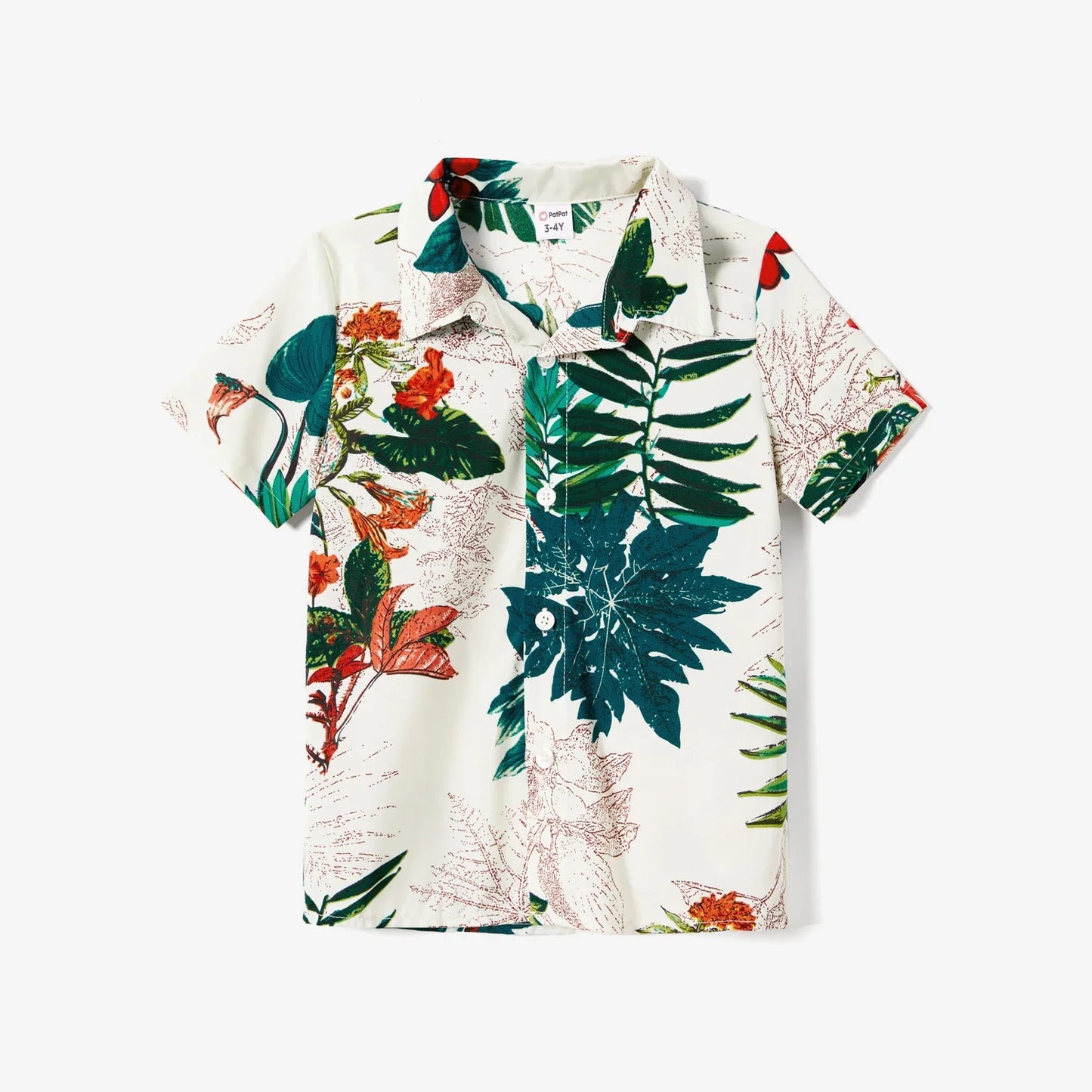 Family Matching All over Plant Floral Print Dresses and Short-sleeve Shirts Sets Soft and Comfortable