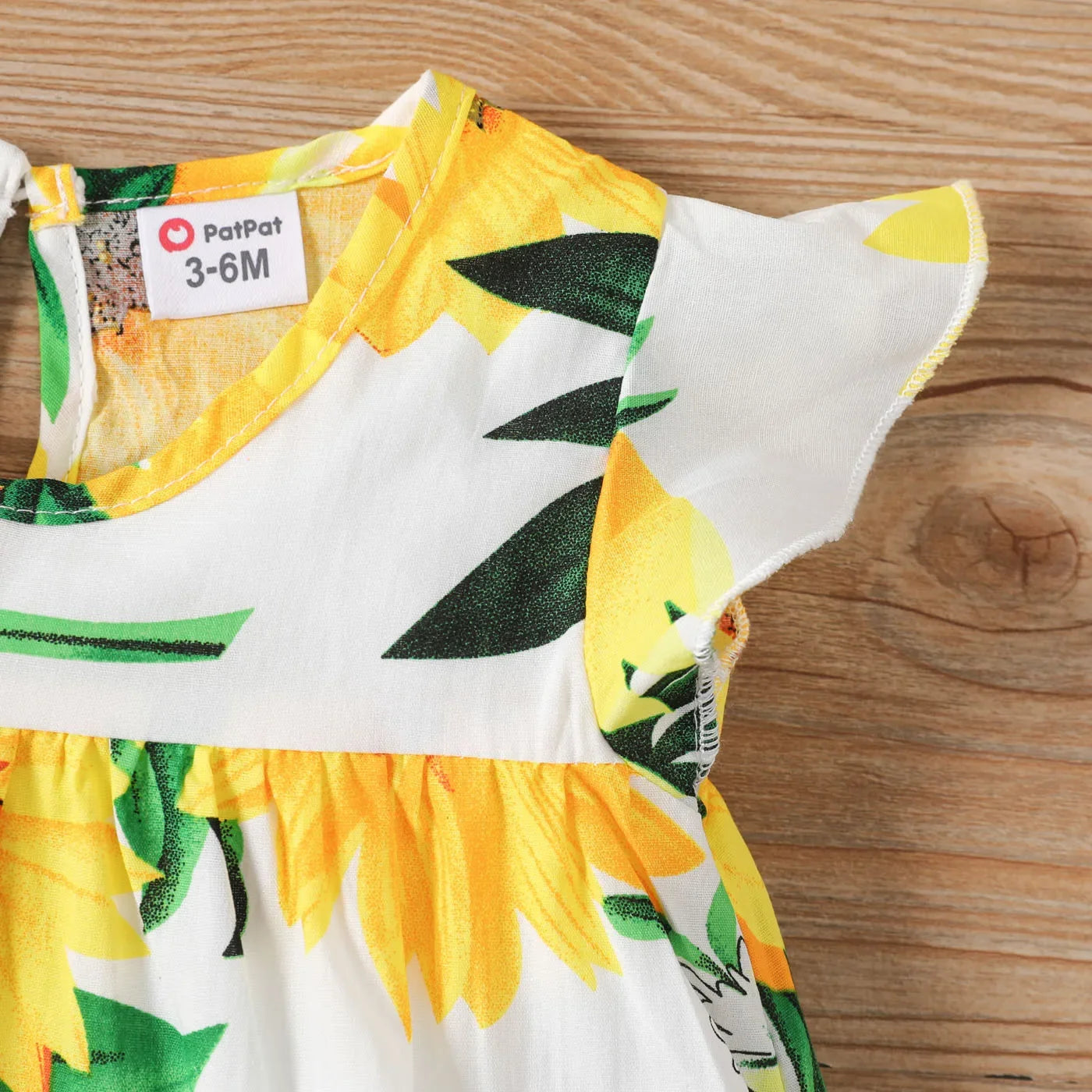 Baby Girl 100% Cotton Cotton Sunflower Print Flutter-sleeve Dress Suitable for Summer Season Soft and Comfortable