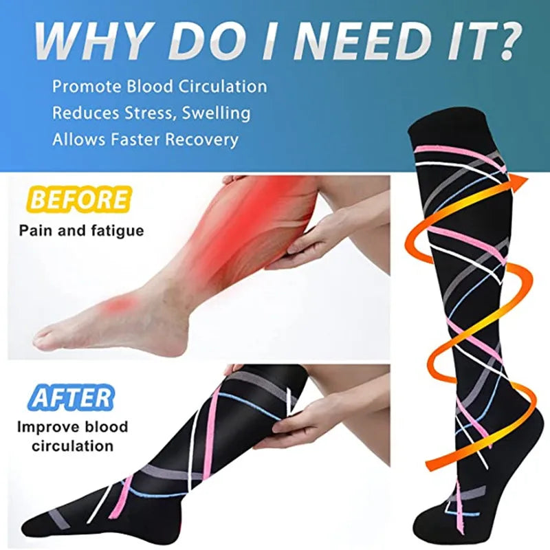 CFS Compression Socks Women Men Knee Stocking 20-30mmH Compression Socks Running Sport Sock