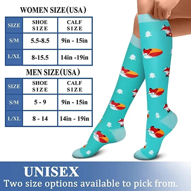 6 PAIRS Compression Flowers Animal Fruit Socks for Men Women Running Nurse Socks Nurses Sport Ladies Lady Womens Running