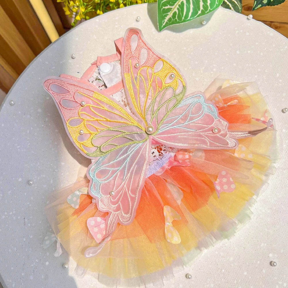 Butterfly Princess Dress Pet Dog Clothes Sweet Clothes Dog Dog Super Small Cute Chihuahua Soft Print Summer Pink Girl Mascot