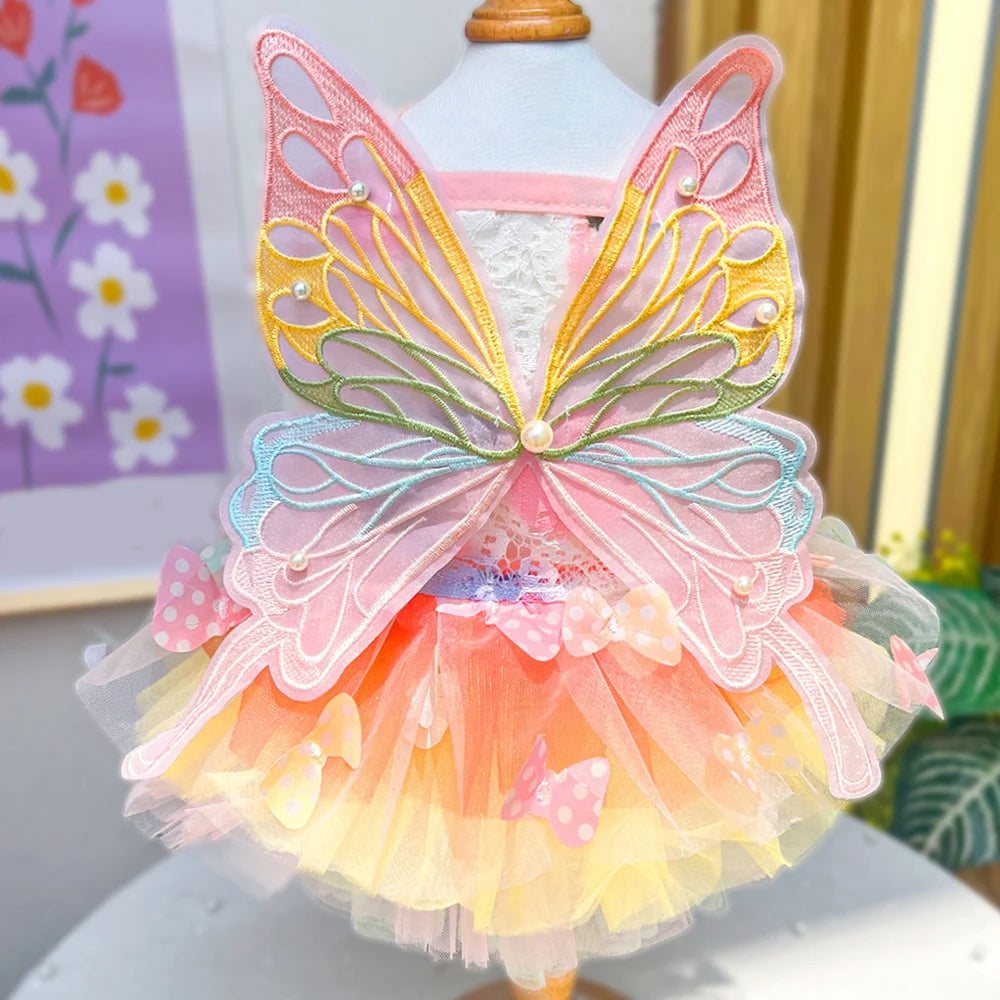 Butterfly Princess Dress Pet Dog Clothes Sweet Clothes Dog Dog Super Small Cute Chihuahua Soft Print Summer Pink Girl Mascot