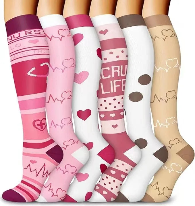 6 PAIRS Flowers Animal Fruit Compression Socks for Men Women Running Nurse Socks Nurses Sport Ladies Lady Womens Running