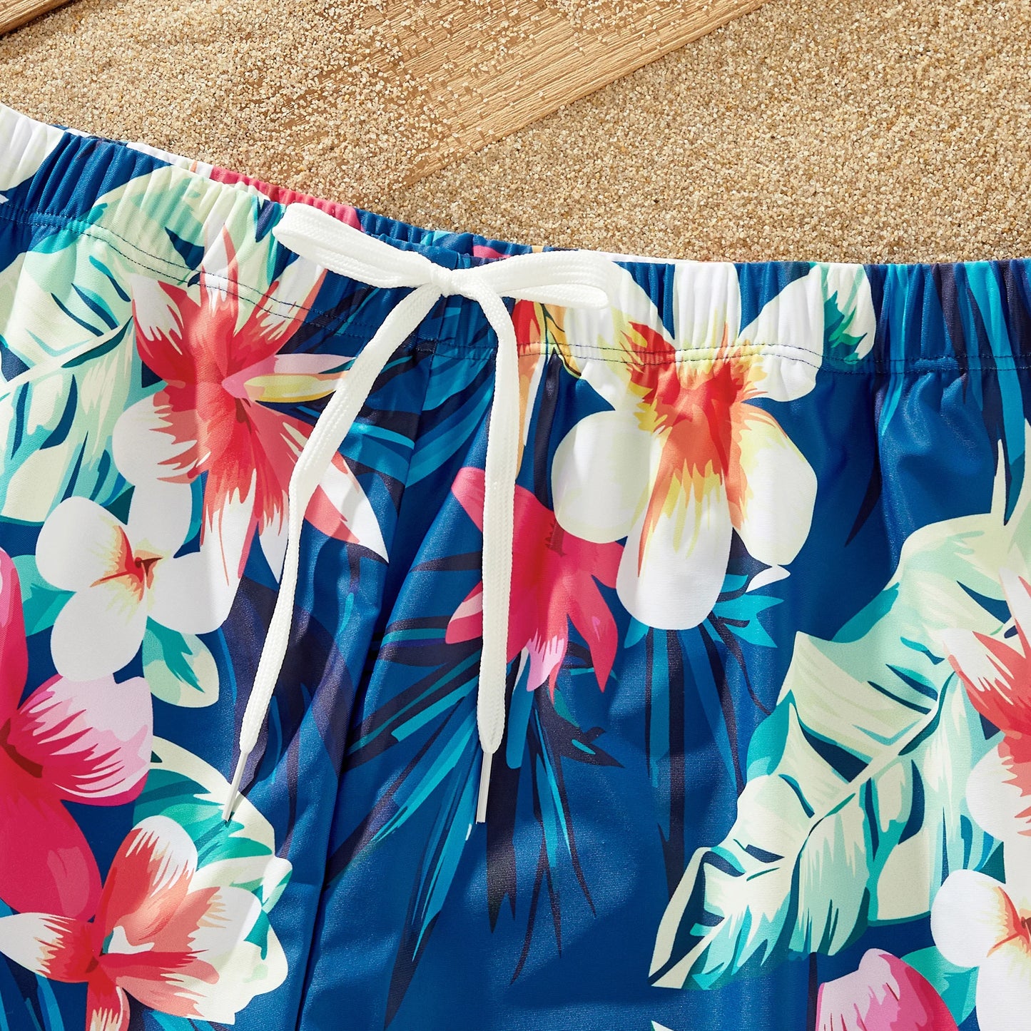 Family Matching Floral Drawstring Swim Trunks or Flutter Sleeves Knot Side One-piece Swimsuit Suitable for Summer Season