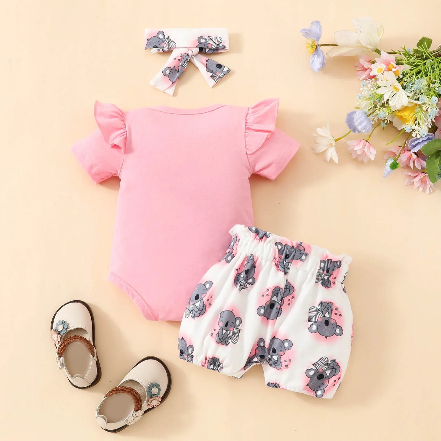 Newborn Baby Girls Clothes Set Cartoon Animal Prints Short Sleeve Romper+Shorts +Headband Summer Lovely 3PCS Outfits 0-2Years