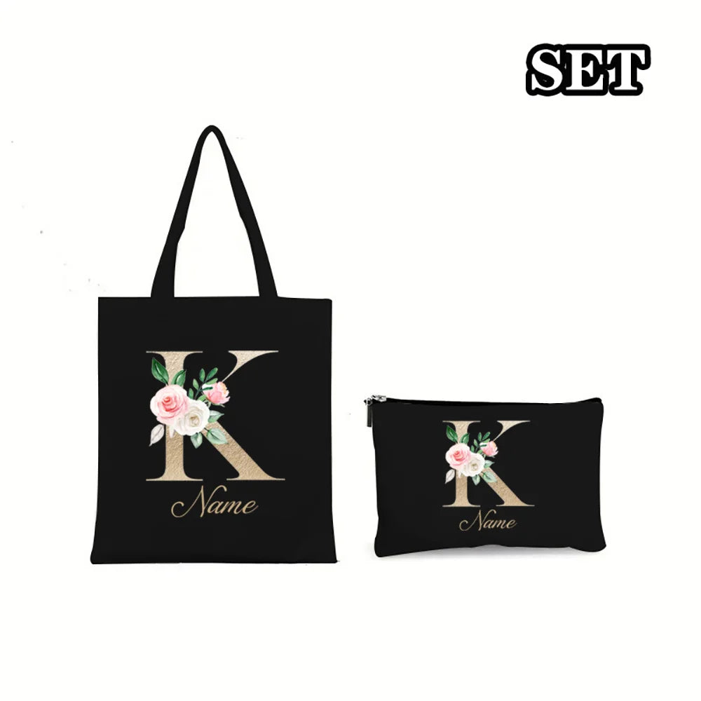 Personalized Shoulder Bag & Makeup Bag Set 2Pcs  Letter with Name Bags Bachelorette Party Bag Bridal Shower Gift for Bridesmaid