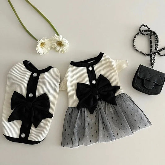 Luxury Dog Dress for Small Dogs Summer Puppy Clothes Bow Lace Dog Skirt Black White Dog T Shirt Girls Dog Costume Chihuahua Vest