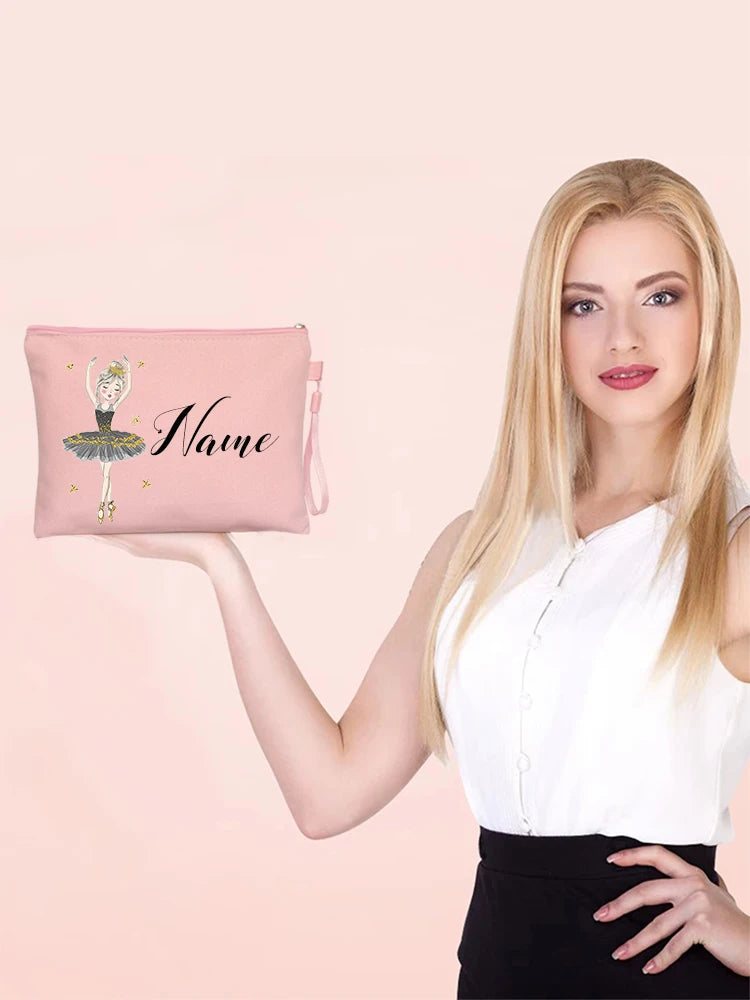 Personalized Ballet Girl Name Makeup Bags Pink Custom Name Women's Cosmetic Bag Kits School Supplies Pencil Pouchs Teacher Gifts