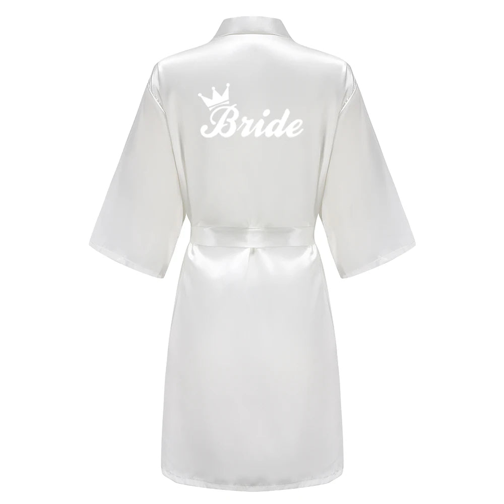 New Bridal Party Bridesmaid Sister Mother Shower Gift Wedding Short Team Bride Robes With White Text Women Bathrobe