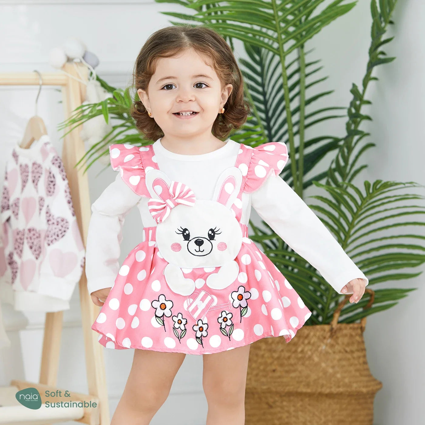 Baby Girl Rabbit Pattern Ruffle Long Sleeve Romper  rabbit Casual/Outdoor Suitable for Autumn Season Comfortable