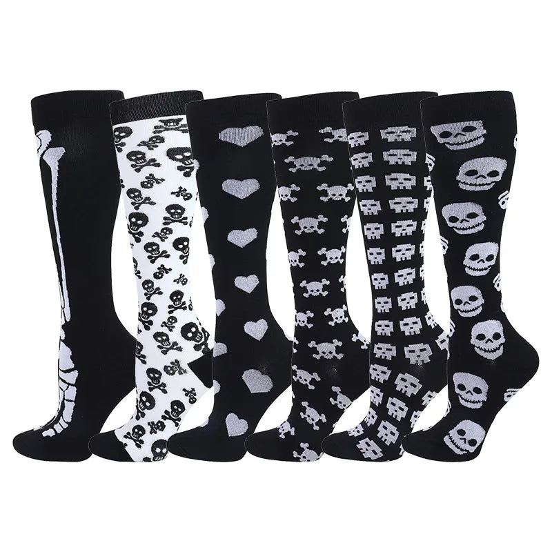 6 PAIRS Flowers Animal Fruit Compression Socks for Men Women Running Nurse Socks Nurses Sport Ladies Lady Womens Running