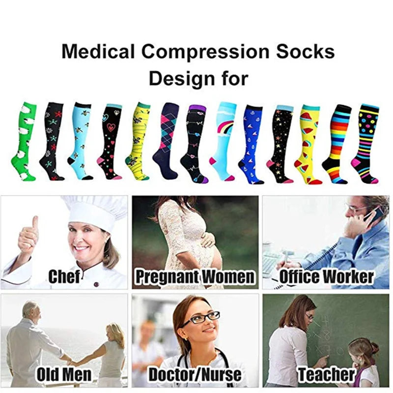 6 PAIRS Flowers Animal Fruit Compression Socks for Men Women Running Nurse Socks Nurses Sport Ladies Lady Womens Running