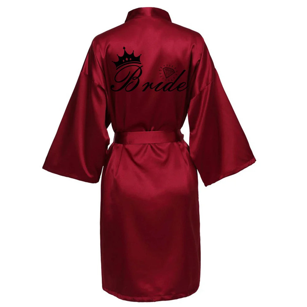 Women Silk Satin Short Night Printing Robe Kimono Robe Fashion Bath Robe Bathrobe Femme Wedding Bride Bridesmaid RobeZK09