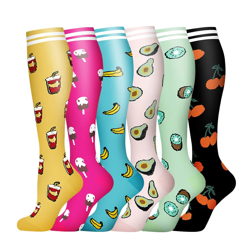 6 PAIRS Flowers Animal Fruit Compression Socks for Men Women Running Nurse Socks Nurses Sport Ladies Lady Womens Running