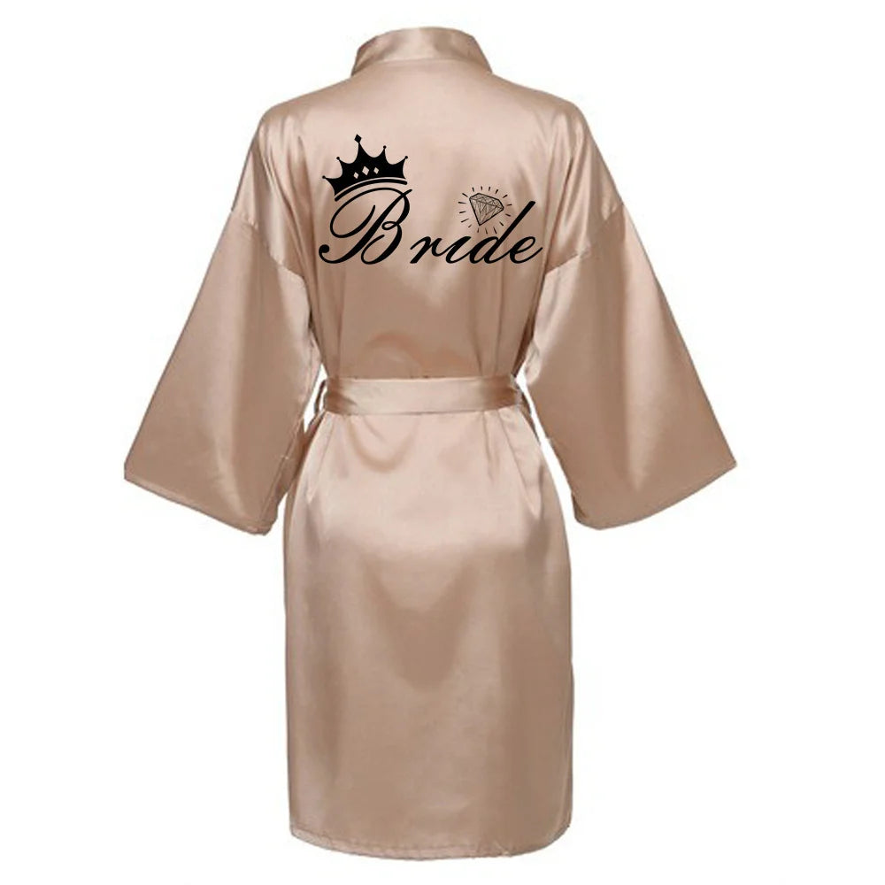 Women Silk Satin Short Night Printing Robe Kimono Robe Fashion Bath Robe Bathrobe Femme Wedding Bride Bridesmaid RobeZK09