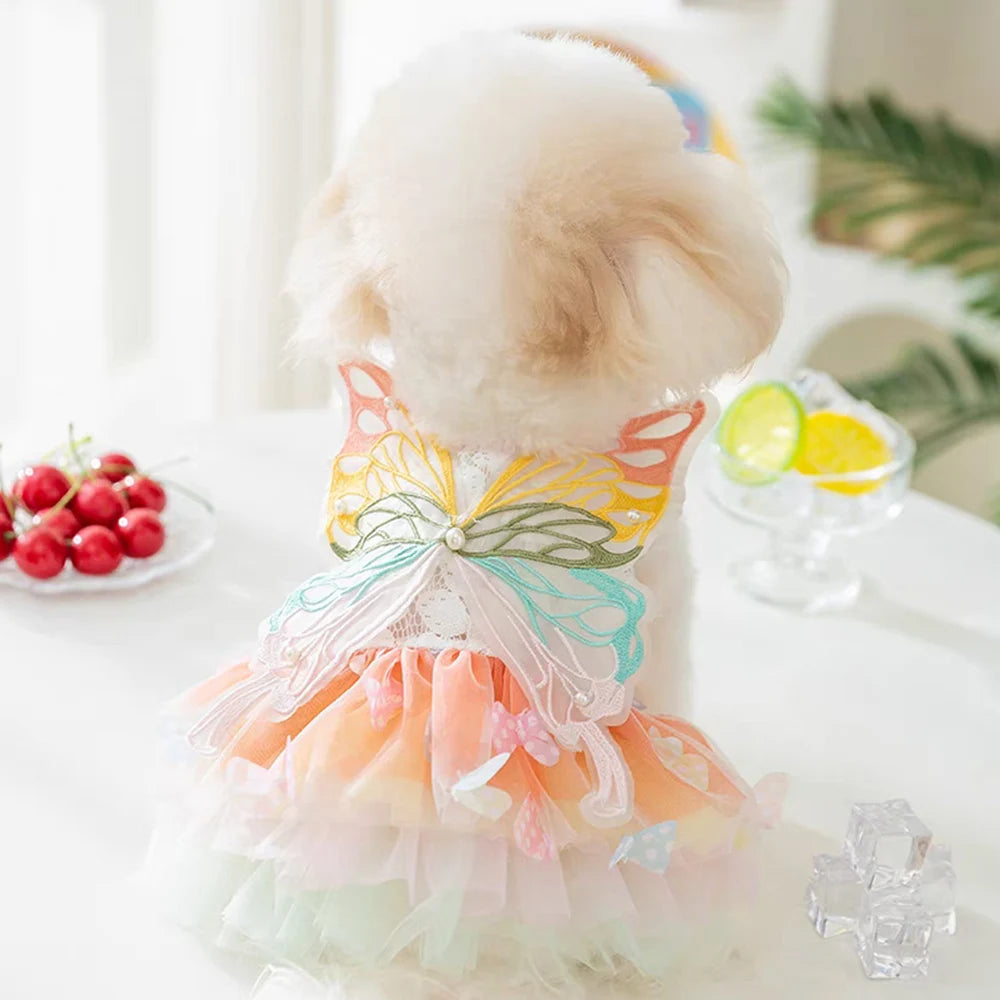 Butterfly Princess Dress Pet Dog Clothes Sweet Clothes Dog Dog Super Small Cute Chihuahua Soft Print Summer Pink Girl Mascot