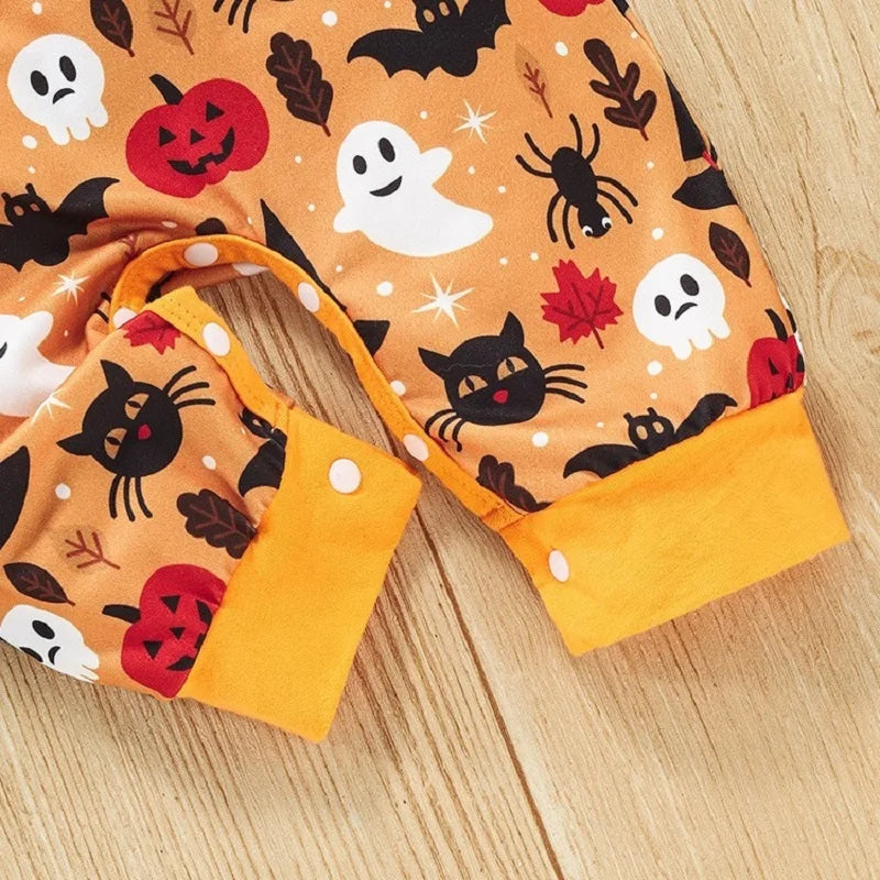 Spring and Autumn New Halloween Infant and Female Baby Bodysuit Round Neck Long sleeved Adjustable Split Bodysuit