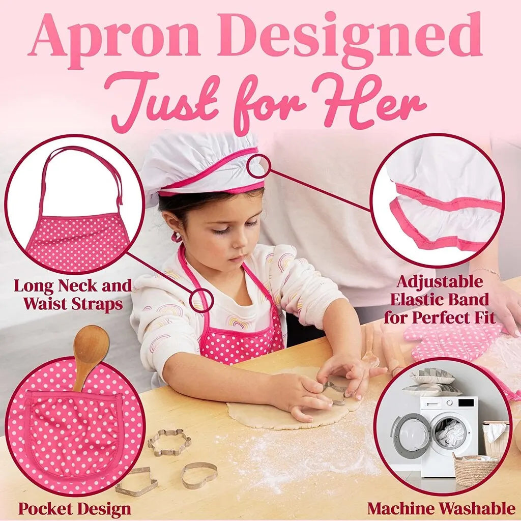 Kids Cooking Baking Set Chef Set, Includes Apron for Girls, Chef Hat, Mitt & Utensil Gifts for 3-10 Year Old Kids 11PCS