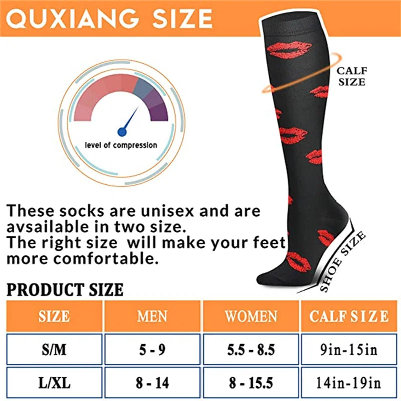 6 PAIRS Flowers Animal Fruit Compression Socks for Men Women Running Nurse Socks Nurses Sport Ladies Lady Womens Running