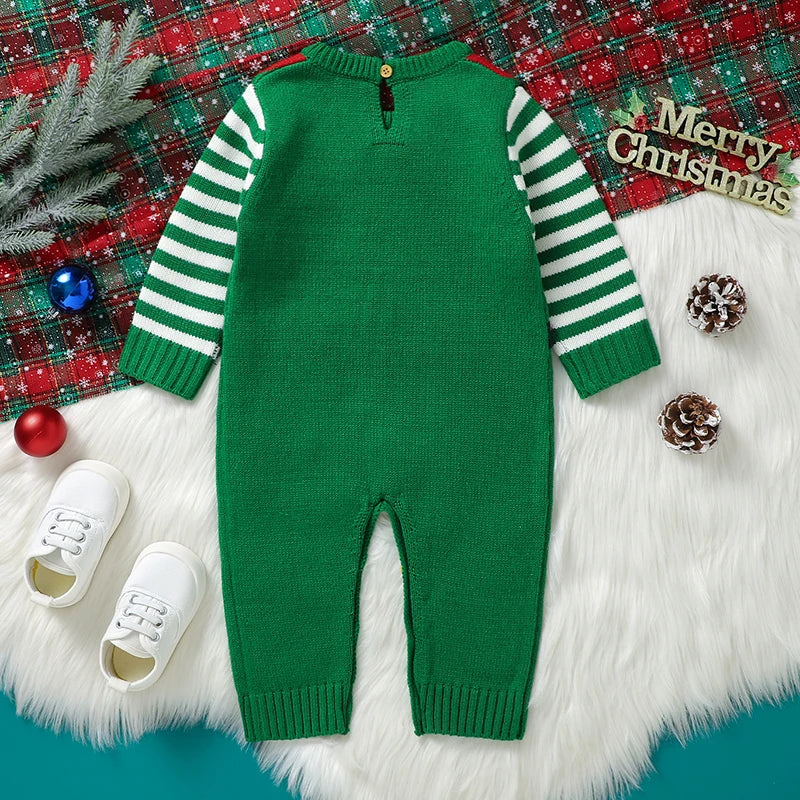 Baby Boy Girl Christmas Romper Knitted With Santa Green Christmas Jumpsuit New Year Costume Newborn Knit Christmas Clothes 0-24M