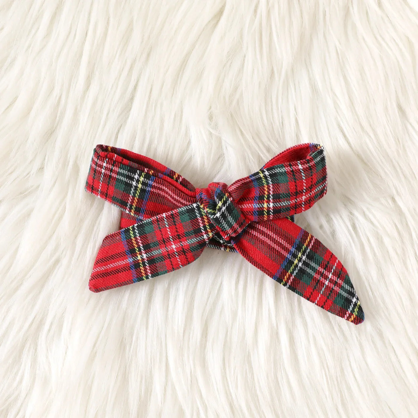 Baby Girl 95% Cotton Long-sleeve Spliced Plaid Bow Front Ruffle Collar Dress with Headband Set Comfortable 2pcs