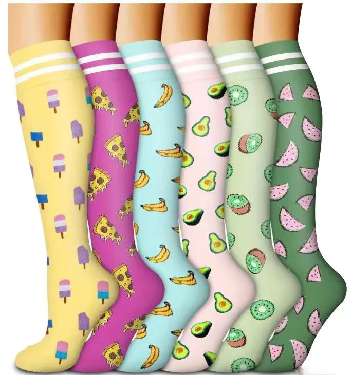 6 PAIRS Flowers Animal Fruit Compression Socks for Men Women Running Nurse Socks Nurses Sport Ladies Lady Womens Running