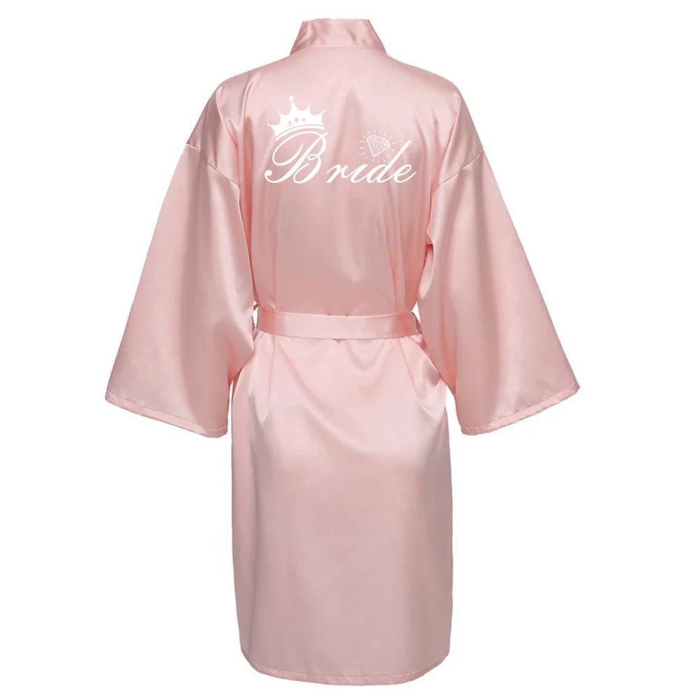 Women Silk Satin Short Night Printing Robe Kimono Robe Fashion Bath Robe Bathrobe Femme Wedding Bride Bridesmaid RobeZK09