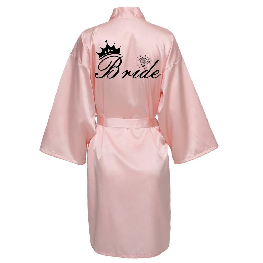 Women Silk Satin Short Night Printing Robe Kimono Robe Fashion Bath Robe Bathrobe Femme Wedding Bride Bridesmaid RobeZK09