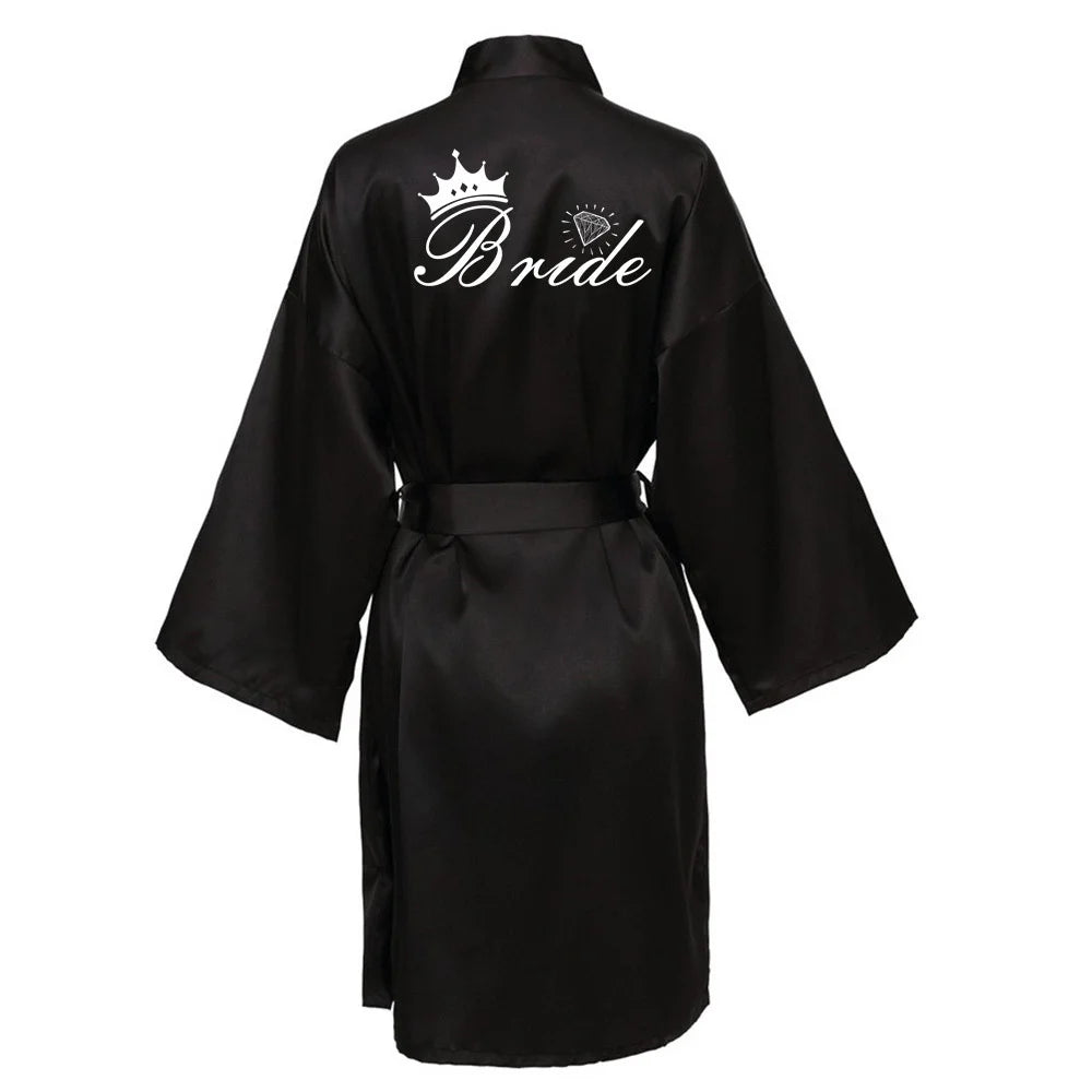 Women Silk Satin Short Night Printing Robe Kimono Robe Fashion Bath Robe Bathrobe Femme Wedding Bride Bridesmaid RobeZK09