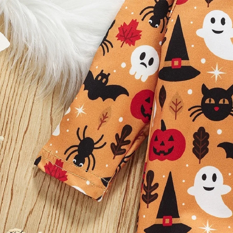 Spring and Autumn New Halloween Infant and Female Baby Bodysuit Round Neck Long sleeved Adjustable Split Bodysuit