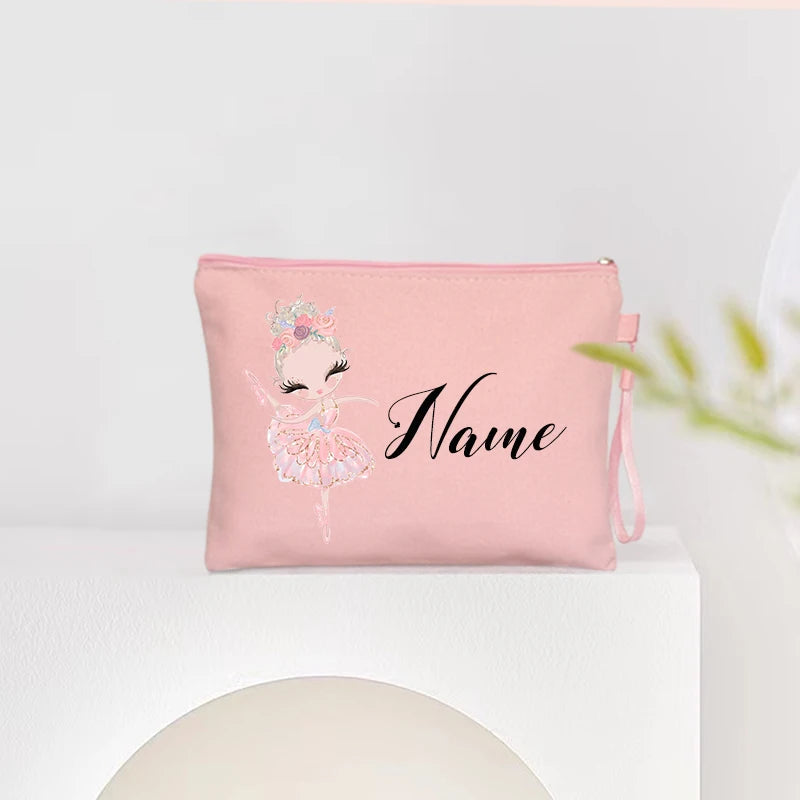 Personalized Ballet Girl Name Makeup Bags Pink Custom Name Women's Cosmetic Bag Kits School Supplies Pencil Pouchs Teacher Gifts