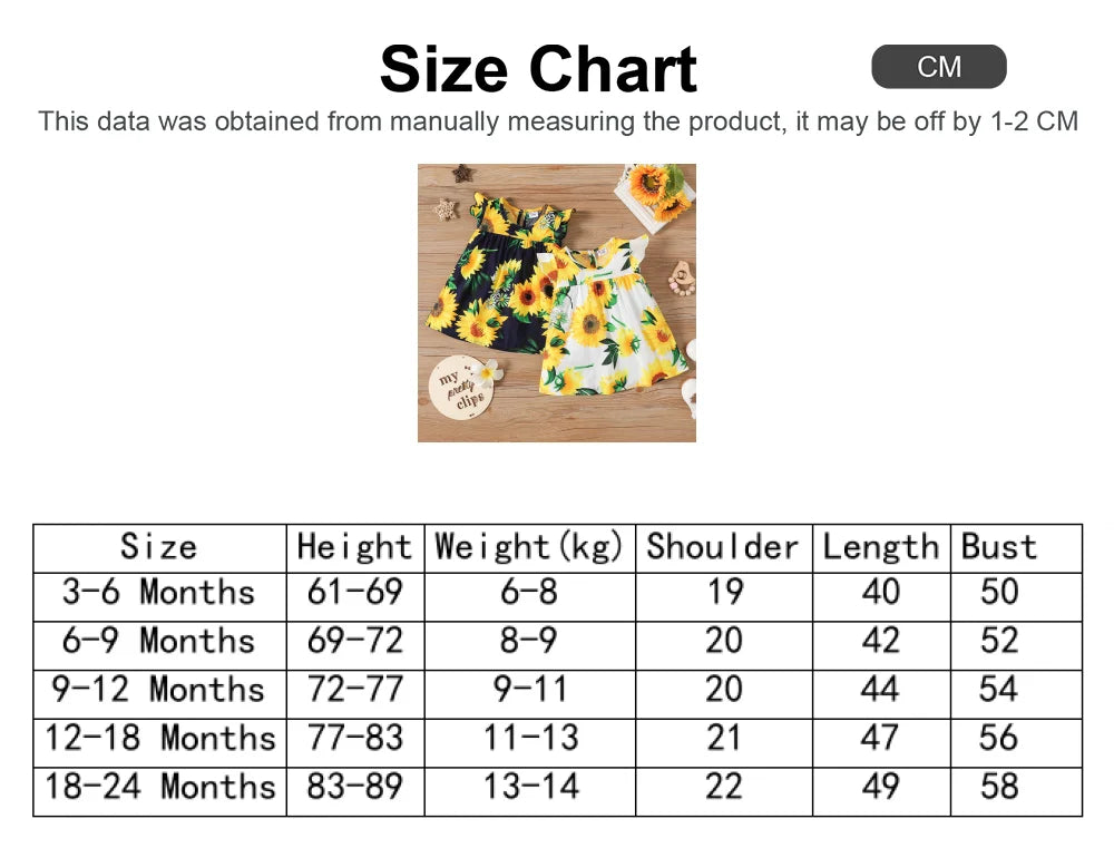 Baby Girl 100% Cotton Cotton Sunflower Print Flutter-sleeve Dress Suitable for Summer Season Soft and Comfortable