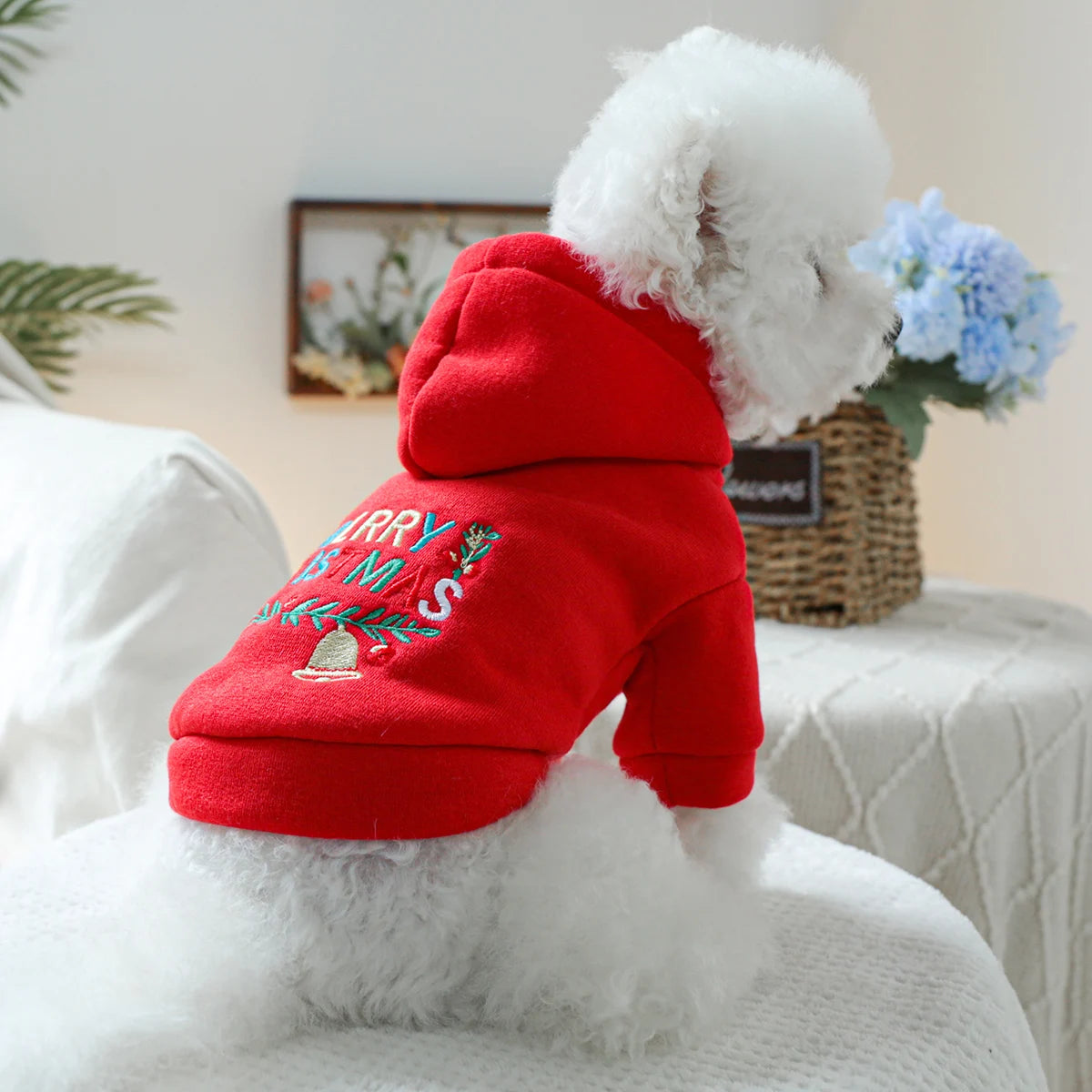 Pet Clothing Christmas Bell Hooded Hoodie Red Spring and Autumn Hoodie Coat Suitable for Small and Medium sized Dogs 1PC