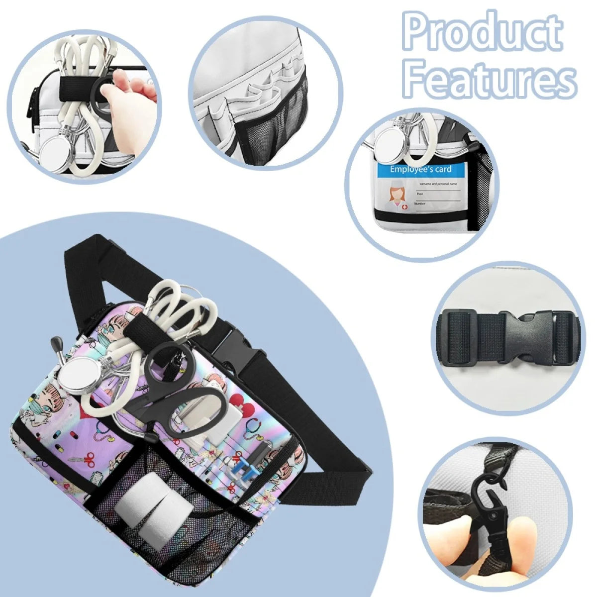 Women Nurse Fanny Pack for Stethoscopes Bandage Scissor Belt Organizer Bum Bags Multi Pocket Organizer Pouch