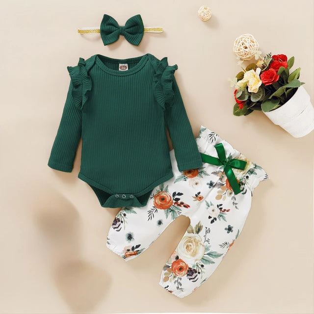 Newborn Infant Baby Girls Ruffle T-Shirt Romper Tops Leggings Pant Outfits Clothes Set Long Sleeve Fall Winter Clothing