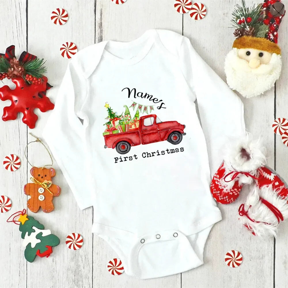 Personalised Baby First Christmas Bodysuits Custom Name Newborn Clothes Boys Girls Long Sleeve Jumpsuit Xmas Party Infant Outfit