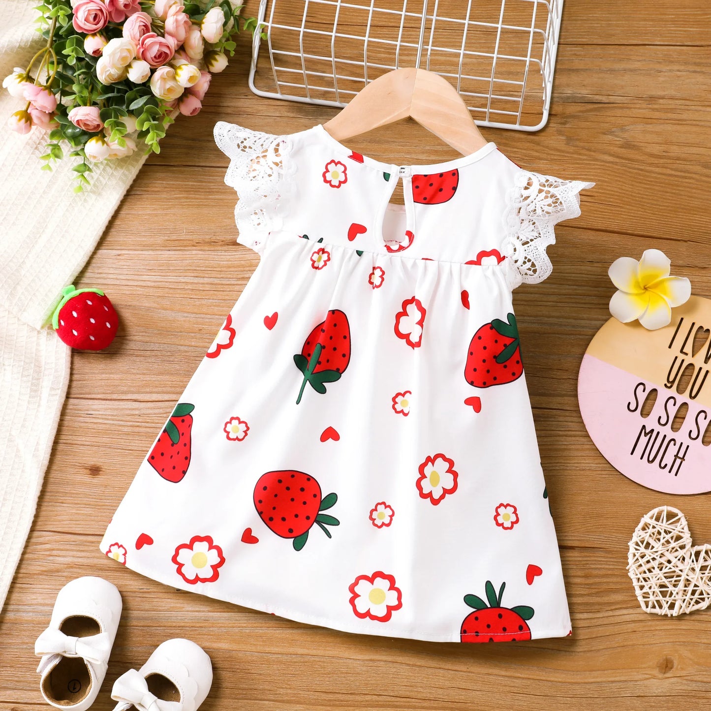 Sweet Strawberry Lace Dress for Baby Girls Suitable for Summer Season Soft and Comfortable  Perfect for Outings