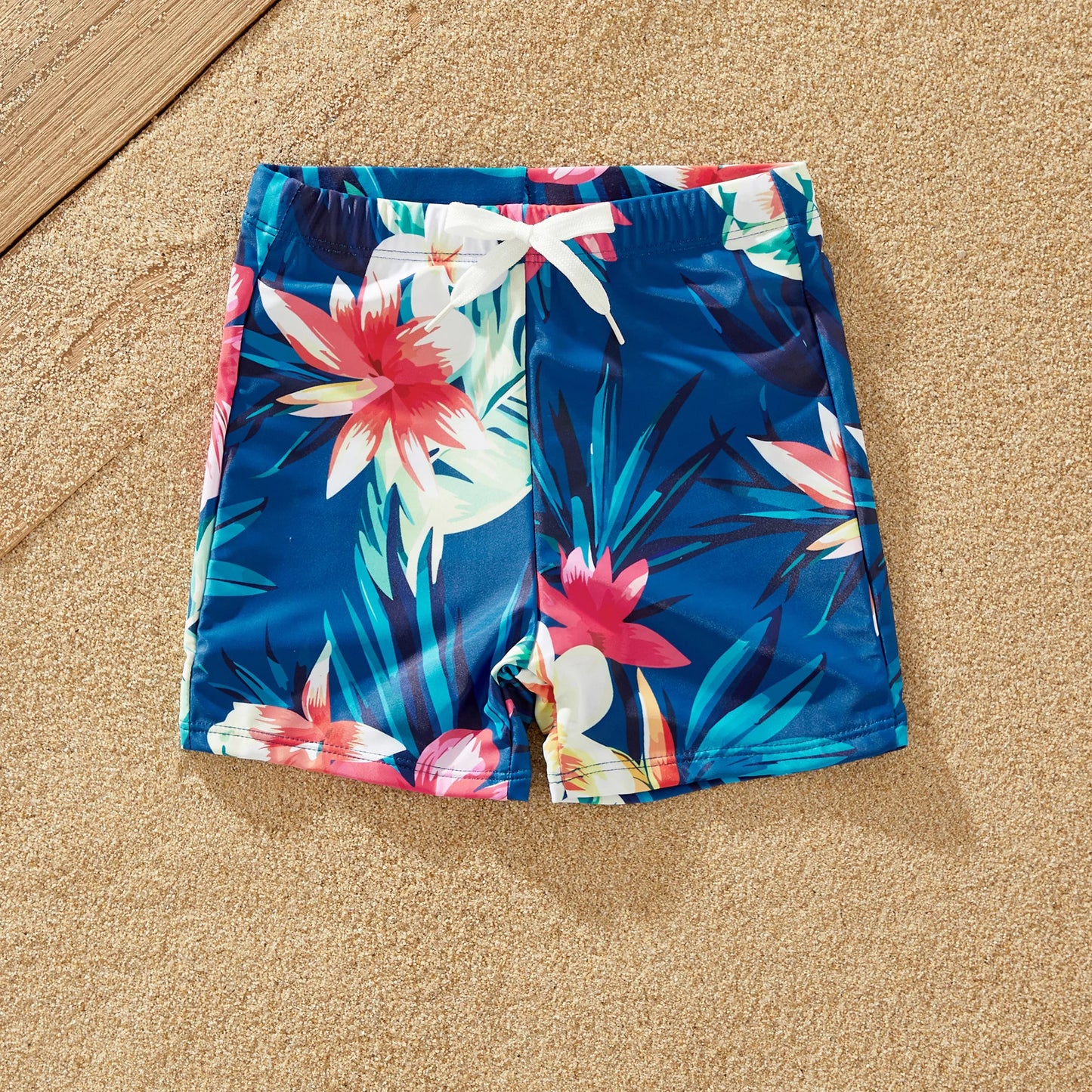 Family Matching Floral Drawstring Swim Trunks or Flutter Sleeves Knot Side One-piece Swimsuit Suitable for Summer Season