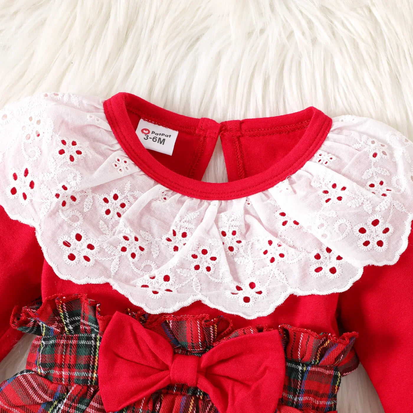 Baby Girl 95% Cotton Long-sleeve Spliced Plaid Bow Front Ruffle Collar Dress with Headband Set Comfortable 2pcs