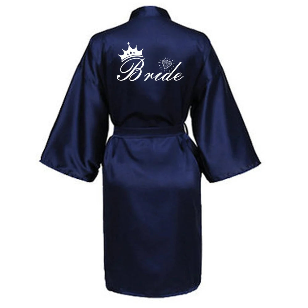 Women Silk Satin Short Night Printing Robe Kimono Robe Fashion Bath Robe Bathrobe Femme Wedding Bride Bridesmaid RobeZK09