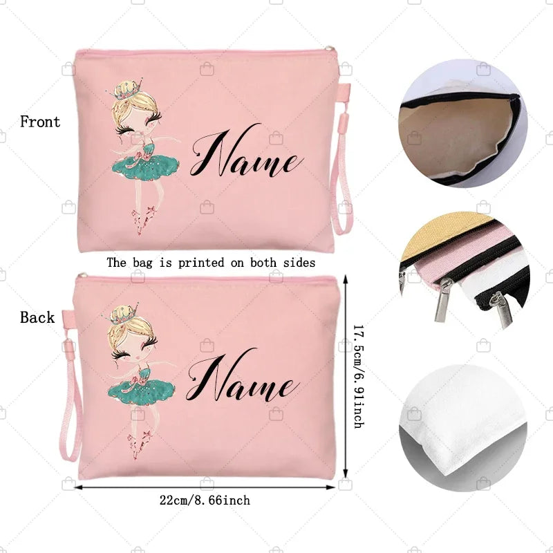 Personalized Ballet Girl Name Makeup Bags Pink Custom Name Women's Cosmetic Bag Kits School Supplies Pencil Pouchs Teacher Gifts