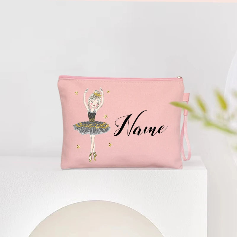 Personalized Ballet Girl Name Makeup Bags Pink Custom Name Women's Cosmetic Bag Kits School Supplies Pencil Pouchs Teacher Gifts