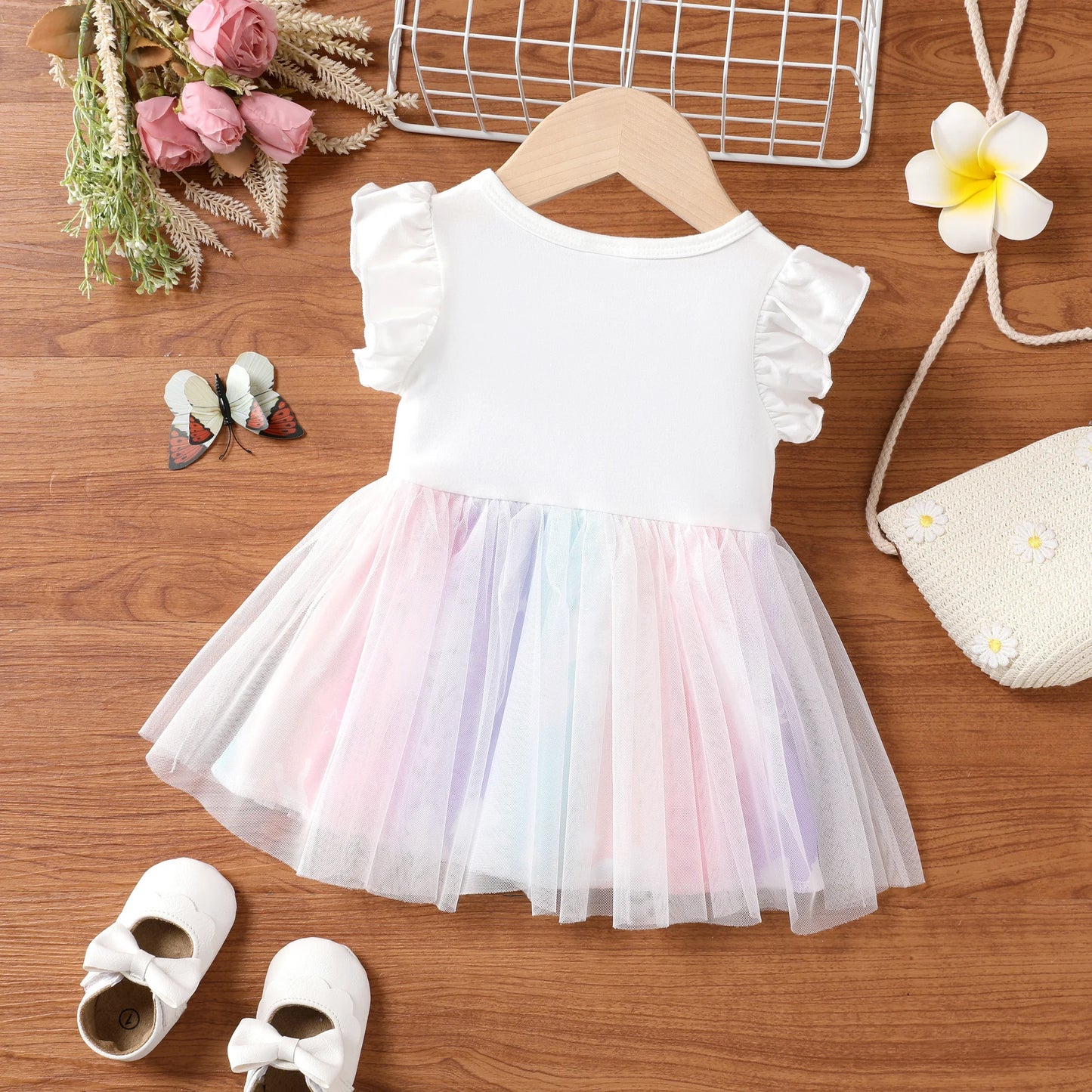 Baby Girl Unicorn Ruffle Dress in Colourful Mesh Suitable for Summer Season Soft and Comfortable  Perfect for Outings