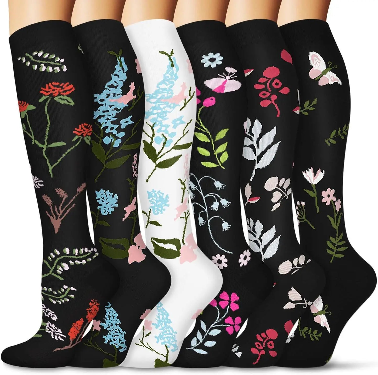 6 PAIRS Flowers Animal Fruit Compression Socks for Men Women Running Nurse Socks Nurses Sport Ladies Lady Womens Running