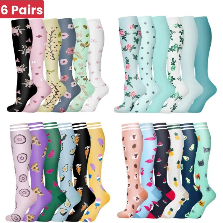 6 PAIRS Compression Flowers Animal Fruit Socks for Men Women Running Nurse Socks Nurses Sport Ladies Lady Womens Running