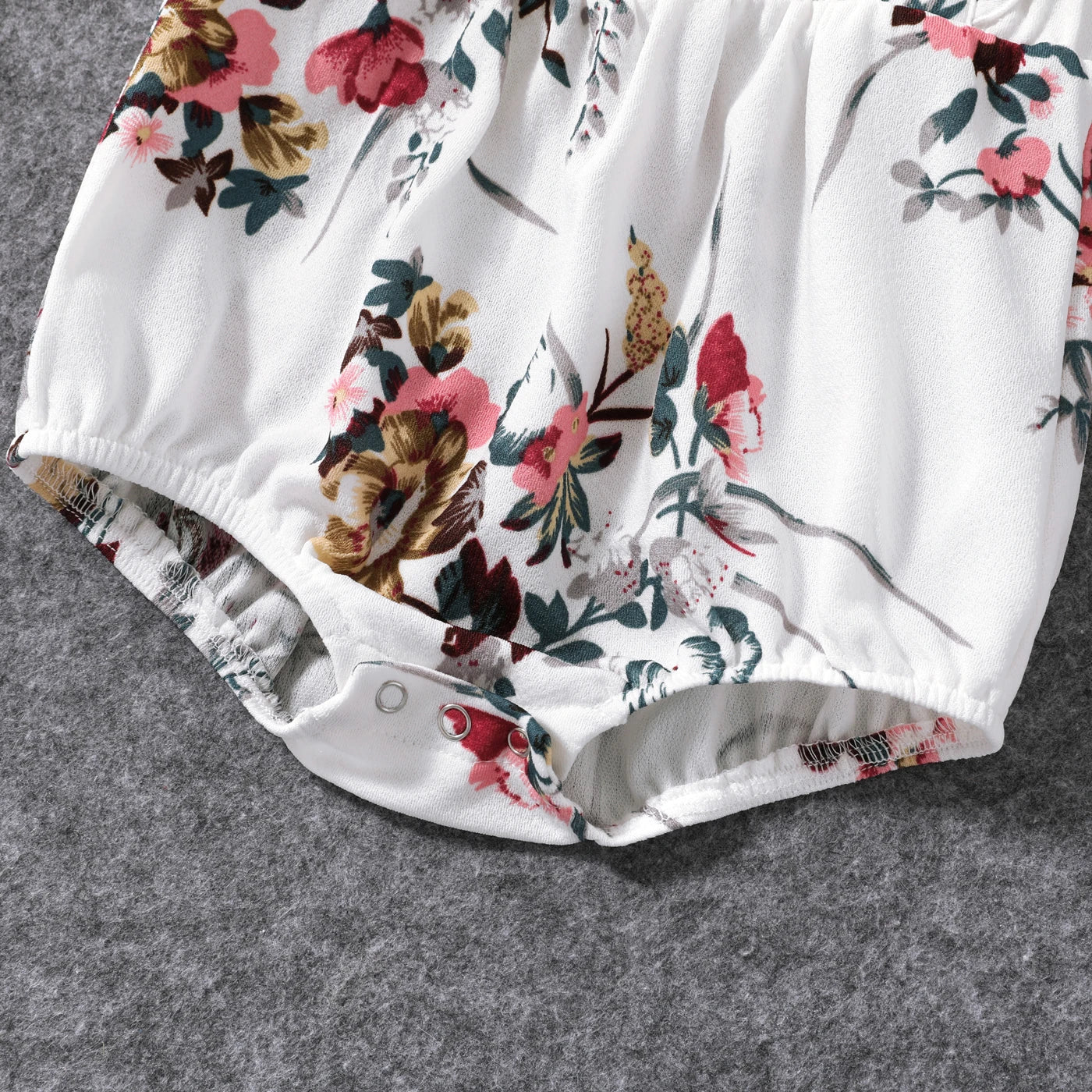 All Over Floral Print White Halter Neck Off Shoulder Belted Romper Shorts for Mom and Me