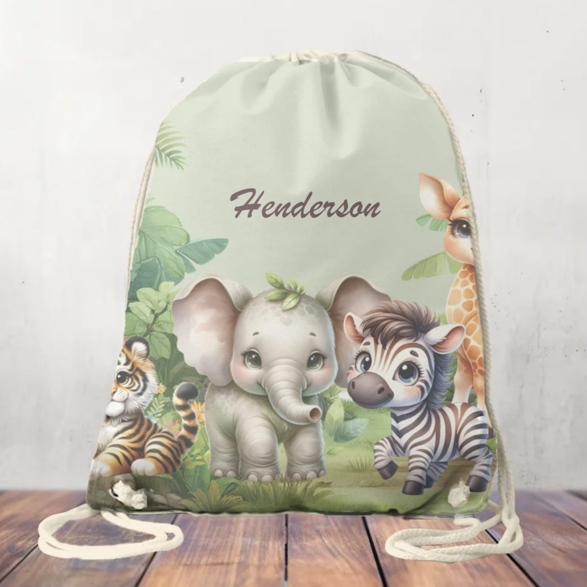 Safari Personalised Canvas Drawstring Bag