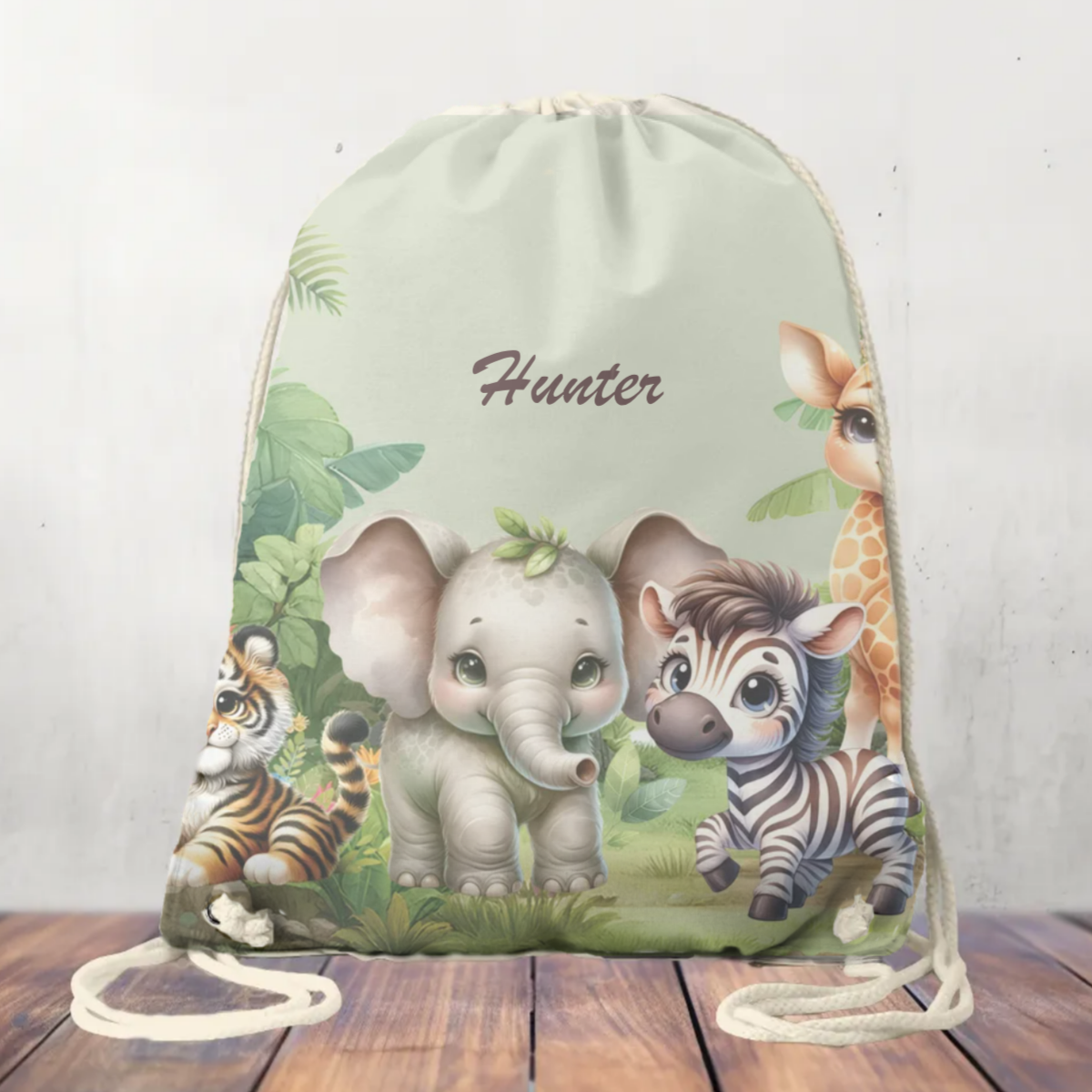 Safari Personalised Canvas Drawstring Bag