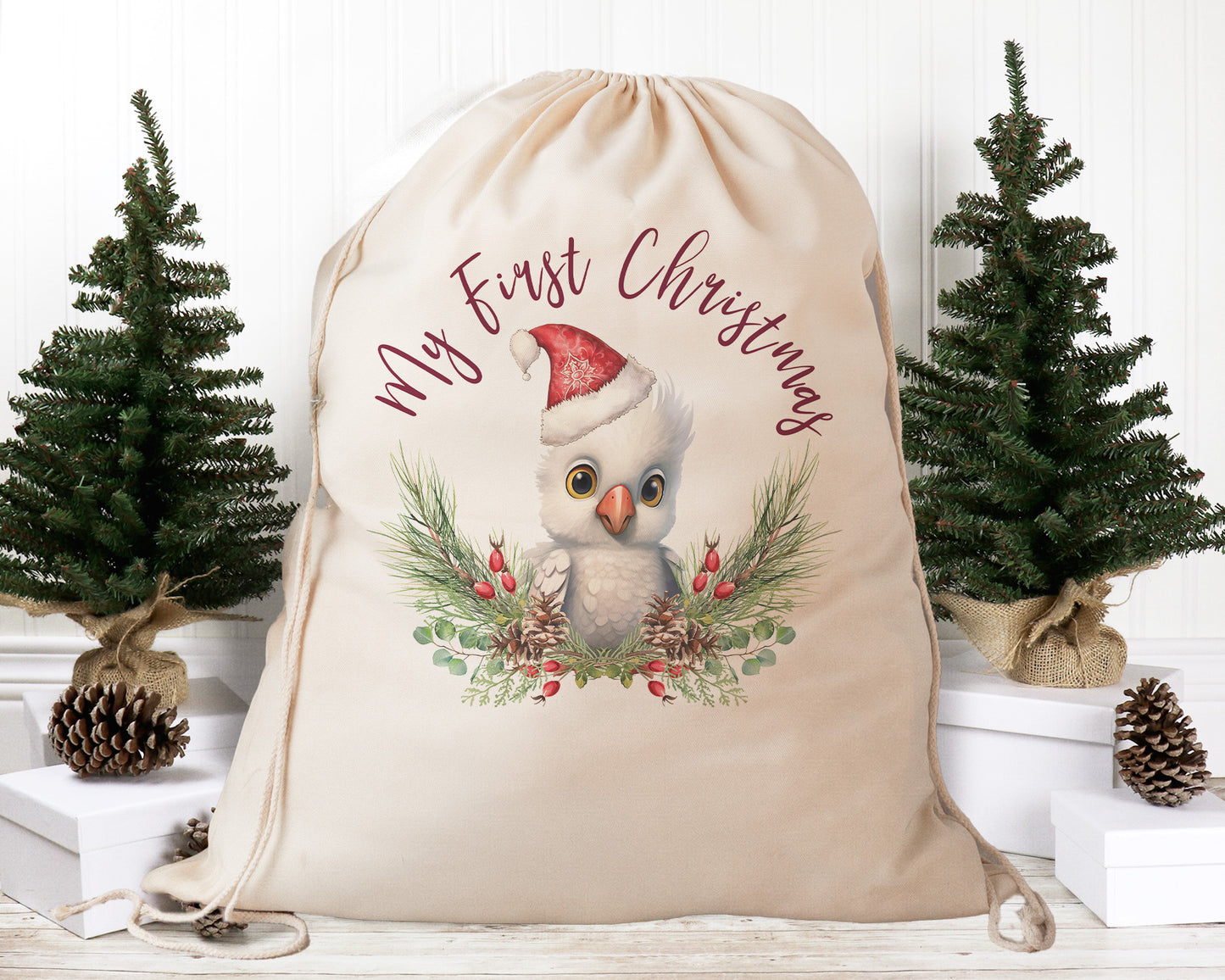 Personalised Santa Sack Australian Animals Eucalyptus Leaves, Our Largest Size