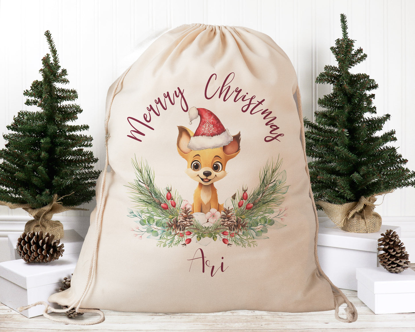 Personalised Santa Sack Australian Animals Eucalyptus Leaves, Our Largest Size